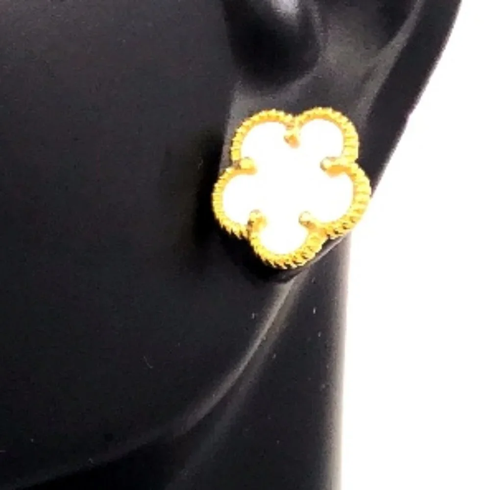 Clover 5 Leave Stud Earrings 18k GP 925 Sterling Silver / Mother of Pearl - Picture 5 of 6